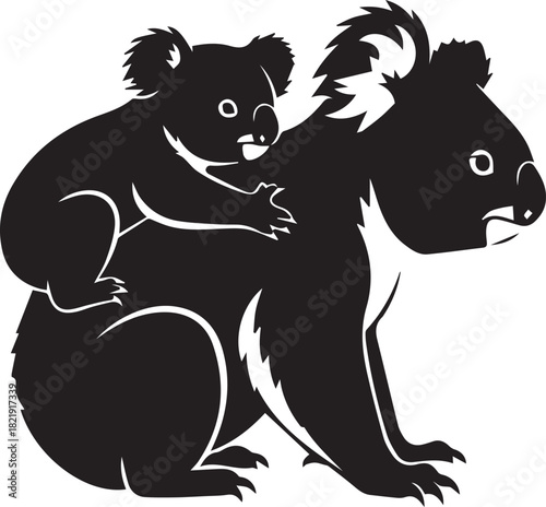 Adorable baby koala clinging to mother's back cherishing a natural bond in silhouette