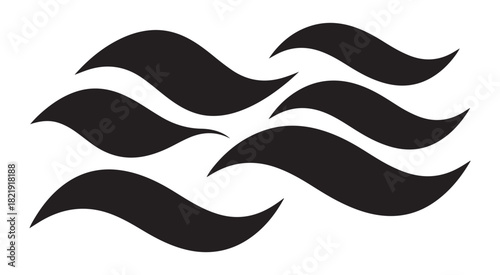 Stylized black wave pattern representing fluid motion, airflow, or sound waves on a clean white background