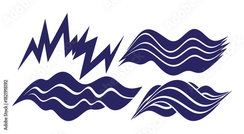 Abstract blue wave and jagged energy line patterns, dynamic fluid and sharp geometric graphic elements