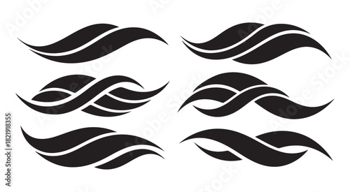 Abstract black curved wave shapes set. modern flowing graphic elements. swirl dynamic decor.