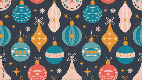 Seamless Pattern of Vintage Christmas Ornaments bauble