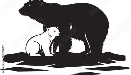 Polar bear mother and cub silhouette majestic arctic wildlife scene