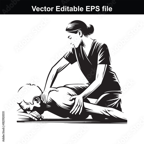 Illustration of a person giving a massage to another person, isolated on white background