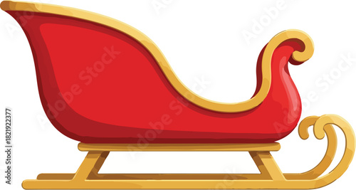 Festive Sleigh: A vibrant red and gold sleigh, evoking the spirit of the holiday season, is ready to whisk away, full of joy and excitement.