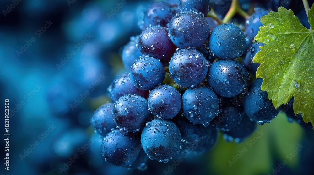 custom made wallpaper toronto digitalFresh blue grapes with water droplets and green leaf closeup
