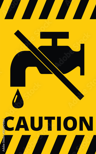 No water sign black faucet with a drop vector caution symbol for plumbing or water conservation awareness