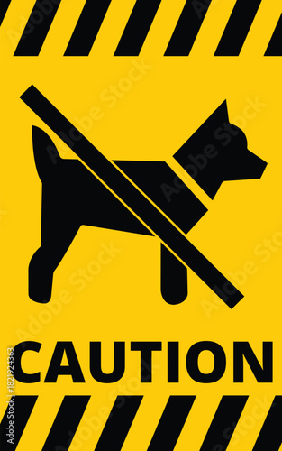 No dogs allowed caution sign black and yellow vector illustration warning symbol for pet restrictions
