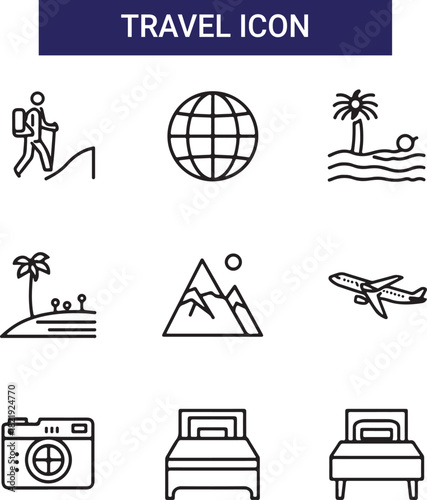 Travel symbols representing adventure and exploration through well-known icons
