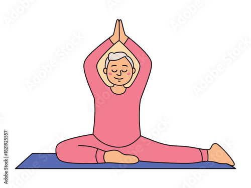 An elderly person gracefully performs a yoga pose, demonstrating flexibility and mindfulness on a mat.
