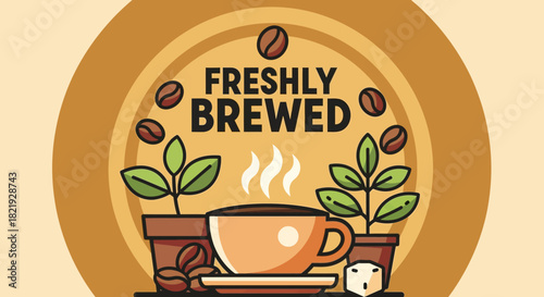 Refreshing Morning Ritual A Vibrant Graphic Design Capturing the Essence of Freshly Brewed Coffee and Natural Elements
