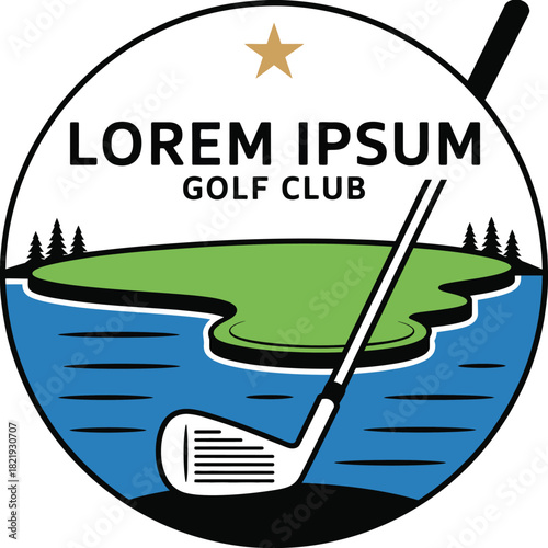 Golf Club Logo Design with Water, Green, and Golf Club Icon