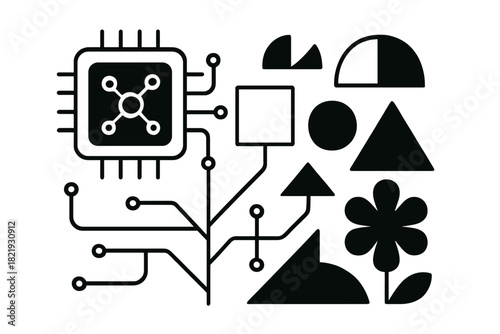 Abstraction numbers labels letters icon representation generative bold style design text vector