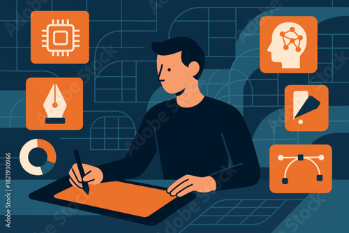 Design no vector vision numbers letters speech icon flat style negative futuristic