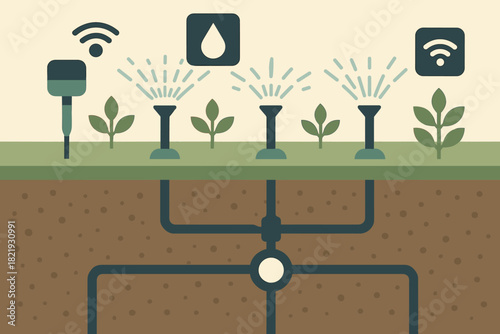 Irrigation smart icon intelligent no speech vector cohesive soil system flat setup