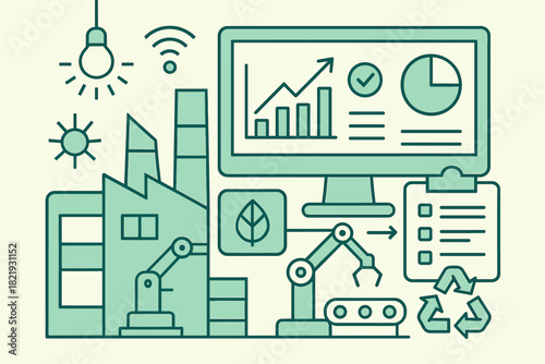 Lighting data icon chain smart efficient factory visuals vector panels renewable structured