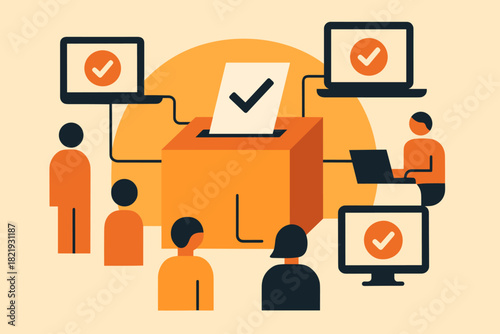 Digital minimal colors voting punctuation full connected cyrillic illustration icon vector ballot