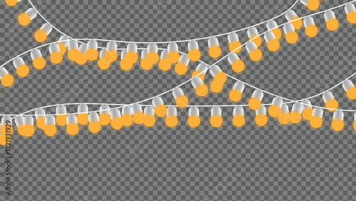 Holiday string lights decoration over transparent background