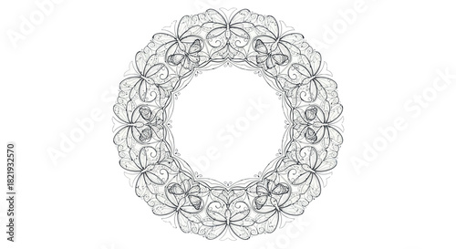 Intricate Floral Mandala Design with Circular Symmetry and Delicate Line Work.