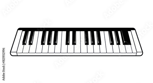 Black and White Illustration of a Piano Keyboard.
