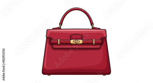 Elegant Red Leather Handbag with Gold Hardware and Top Handle.