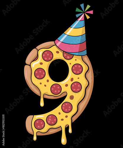 Pizza 9th Birthday 9 Years Old Party Hat Bday
