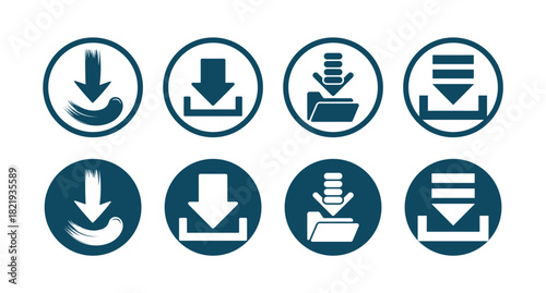 Set of download icons in different styles, perfect for web and mobile application interface design