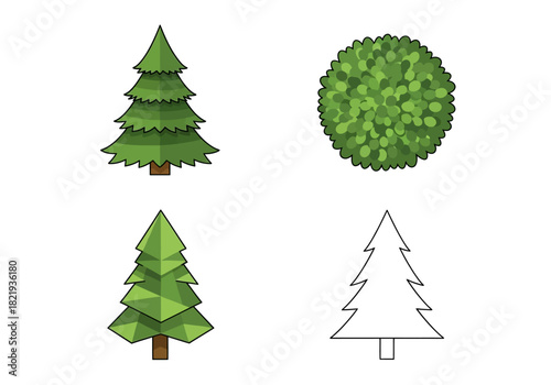 Stylized Tree Illustrations A Collection of Evergreen and Bushy Trees for Design and Visuals