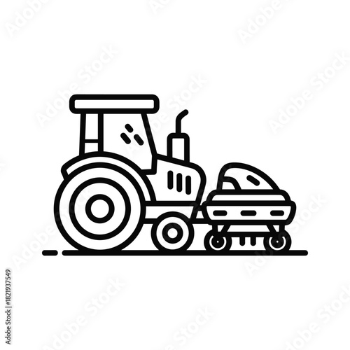 Tractor pulling a planter, agricultural machinery for farming