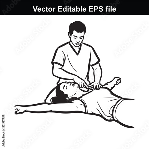 Man performing cardiopulmonary resuscitation cpr on a woman, illustration of emergency medical procedure, vector editable eps file