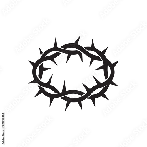 Black and white illustration of a thorny crown of thorns symbolizing sacrifice and suffering