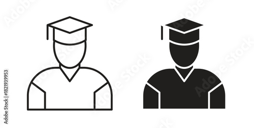 Student icon flat vector illustration. Black Thin Line Icon Emblem Concept