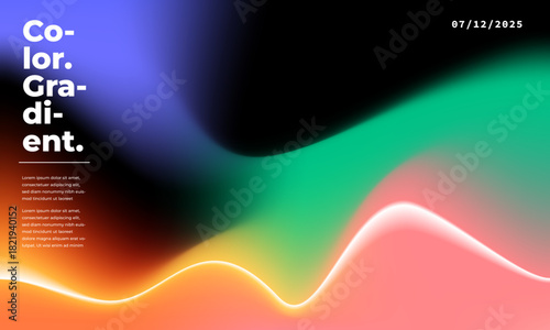 Abstract colorful gradient background. Fluid waves color gradation backdrop. Vibrant liquid poster design template.