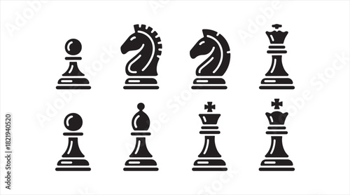 Silhouette set of chess pieces ideal for strategy, gaming, logic, and competitive design themes