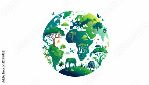 Planet earth with flourishing nature and wildlife