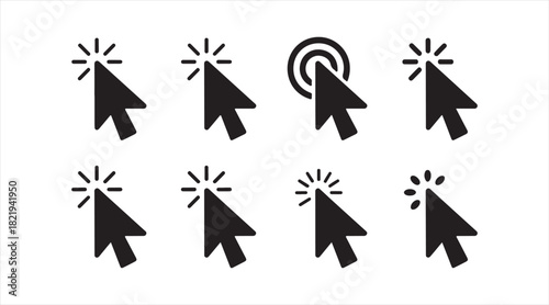 Mouse click icon collection featuring arrows, taps, and web navigation elements