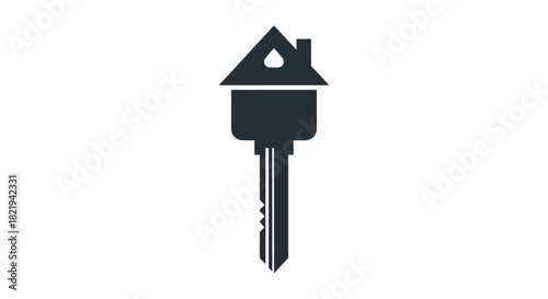 A stylized dark gray icon representing a house key with a house shape at the top.