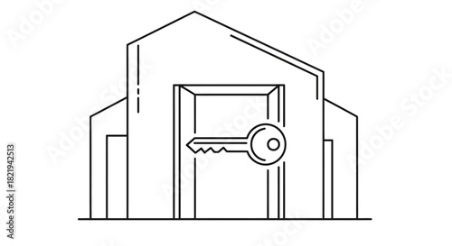 Illustration of a house with a key inserted into the front door, symbolizing home ownership or property access.
