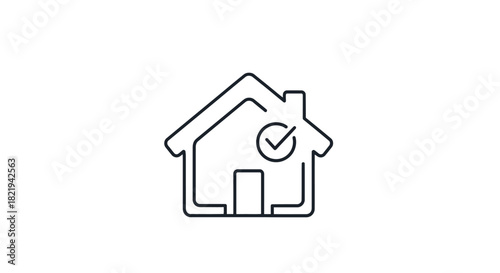 Outline drawing of a house with a checkmark inside, symbolizing home inspection or approval.