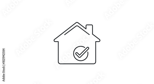 A simple line art icon representing a house with a checkmark inside a circle, signifying approval or completion.