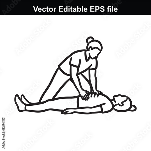 Illustration of cardiopulmonary resuscitation cpr technique, showing chest compressions on a person lying down, isolated on white background