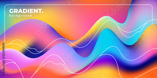 Wavy colorful gradient with flowing white lines background.
