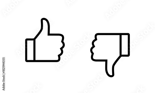 Thumbs up and down outline icon. Like and dislike gesture symbol