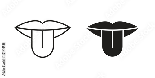 Tongue icon flat vector illustration. Black Thin Line Icon Emblem Concept