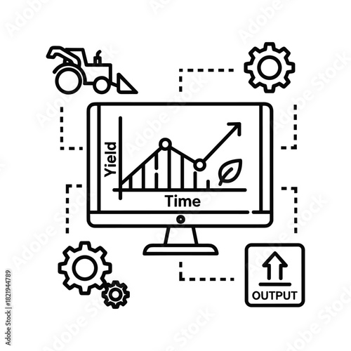 Agricultural data analysis and yield optimization on computer screen, isolated on