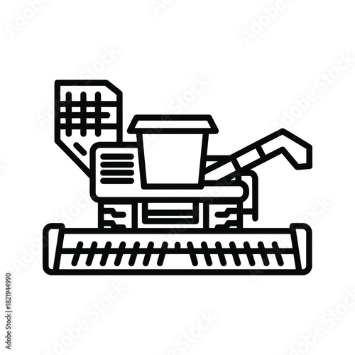 Combine harvester agricultural machinery icon for farming and harvest