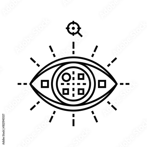 Eye scanning technology with data recognition and target focus icon