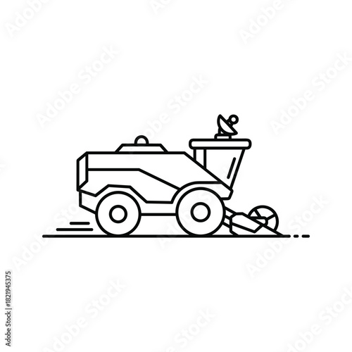 Futuristic agricultural harvester with satellite dish line icon