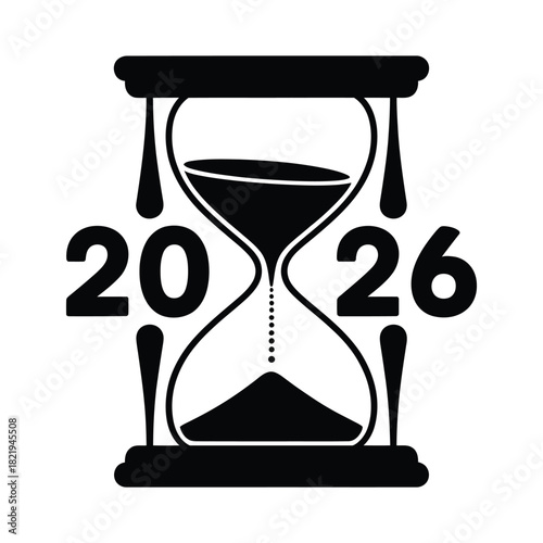 Hourglass with 2026 marking, isolated on