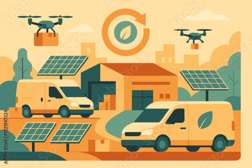 Icon vector systems smart flat futuristic electric no logistics eco vans illustration