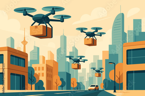 Captions modern icon colors any vector over no futuristic drone urban chinese